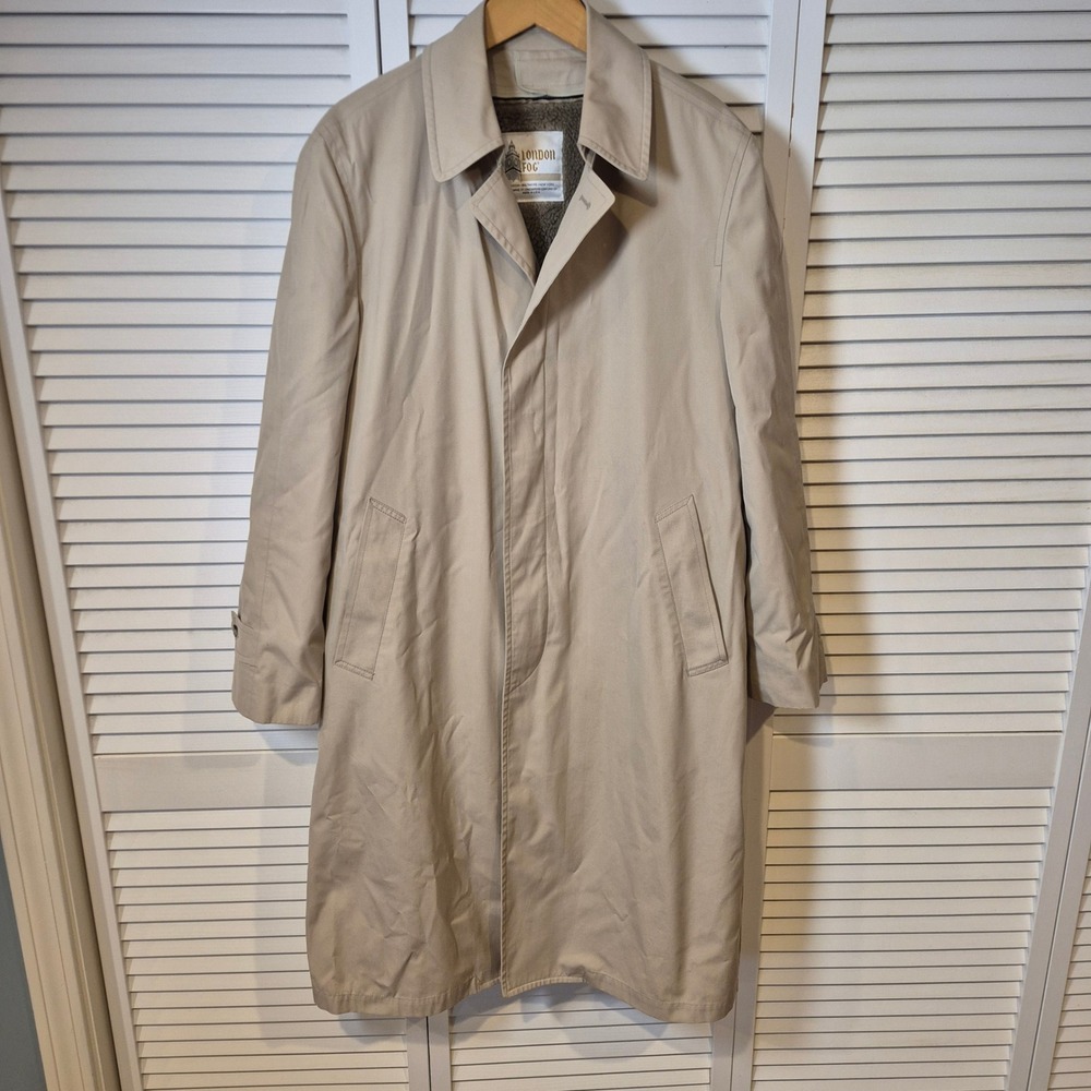 London Fog Men's‎ 40R Trench Coat Beige Removable Liner Made in USA 70s 80s Vtg